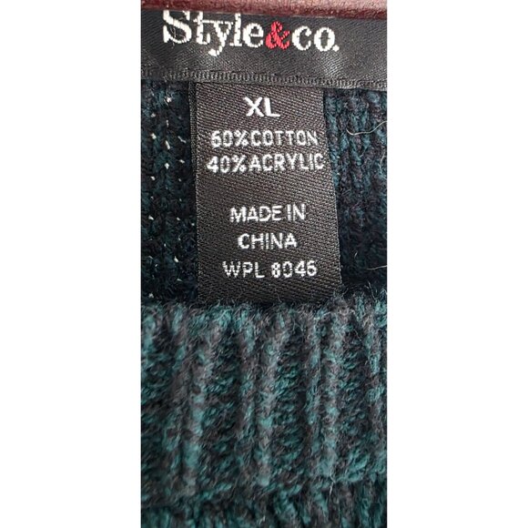 Style & Co Cable Knit Sweater Dress XL Dark Green Cap Sleeve Rustic Chic & Cozy - Picture 3 of 13